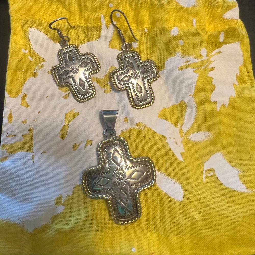 Vintage Silver & Gold Pendant & Earings
